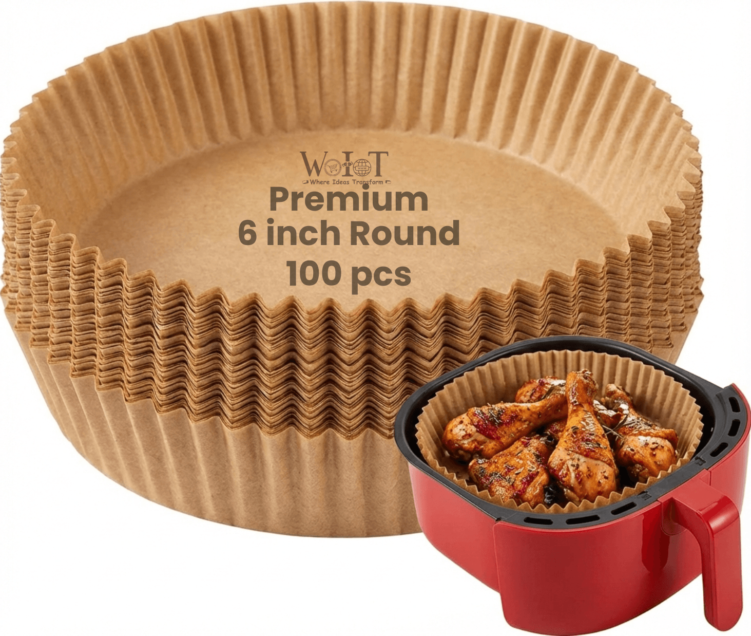 WoIoT Air Fryer Paper Liners 8 Inch Round (100 Pcs) image 1