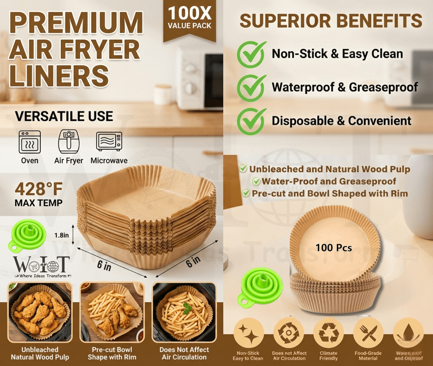 WoIoT Air Fryer Paper Liners 8 Inch Round (100 Pcs) image 3