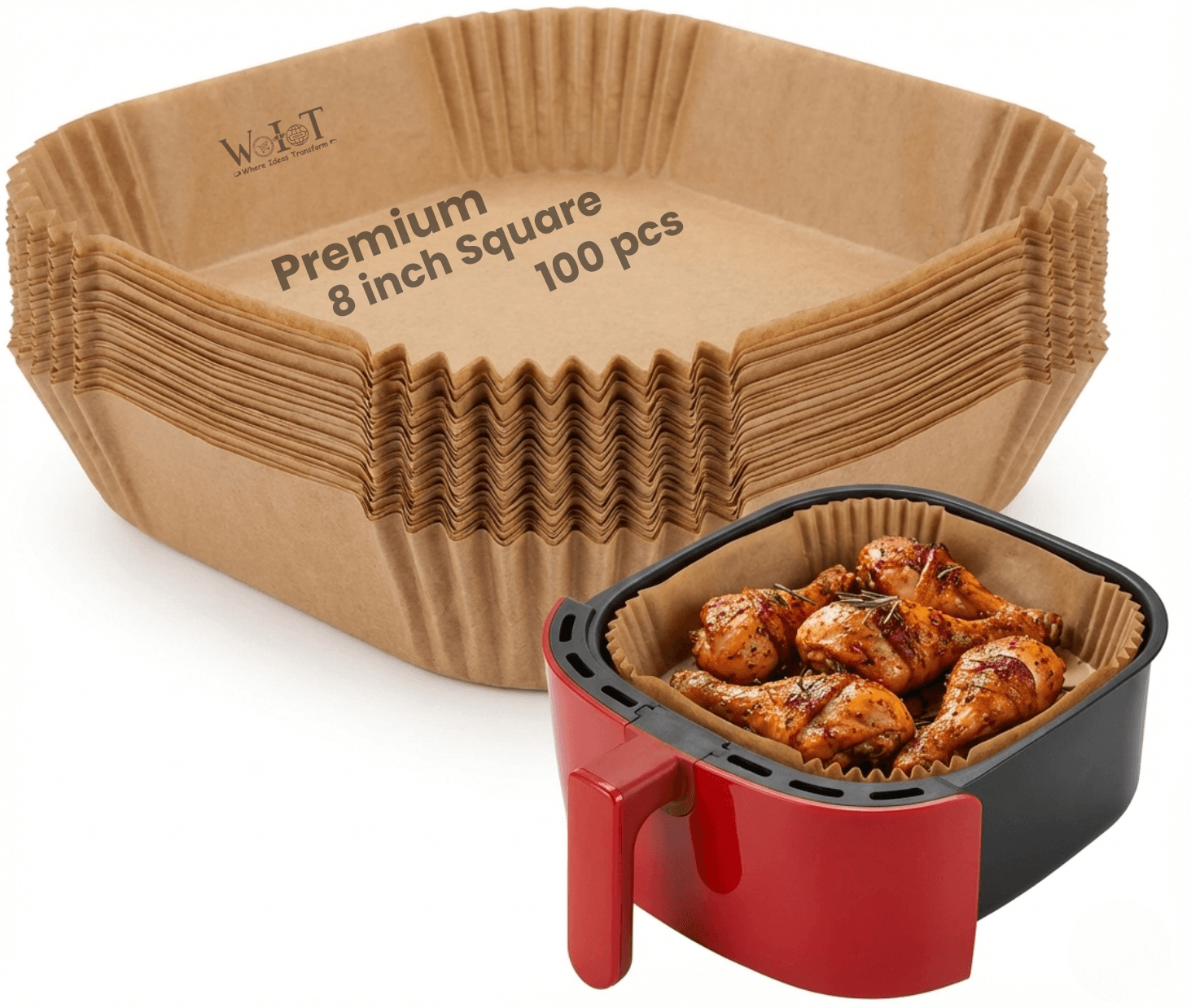 WoIoT Air Fryer Paper Liners 8 Inch Square (100 Pcs) image 1