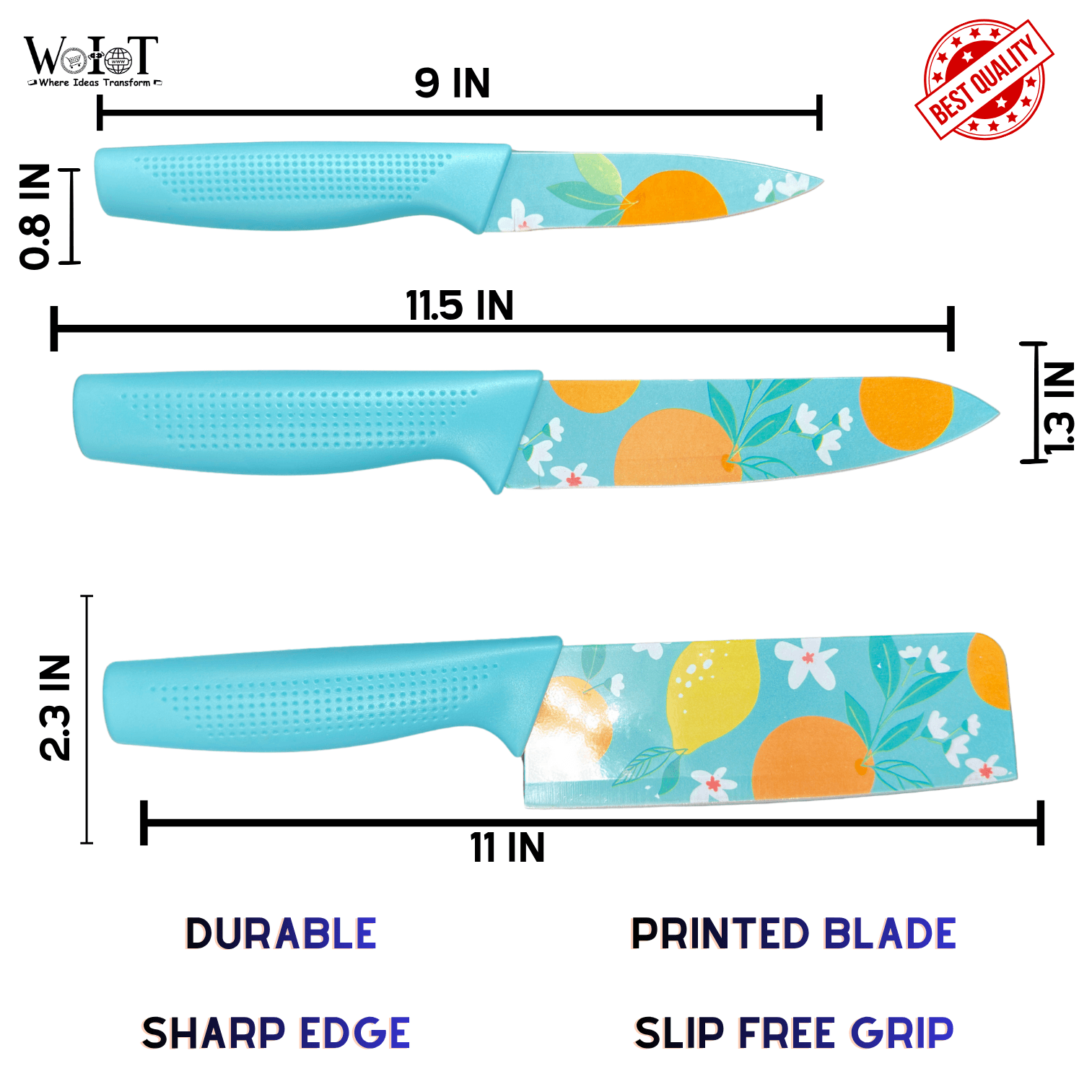 WoIoT Professional 3-Piece Kitchen Knife Set (Blue) image 3