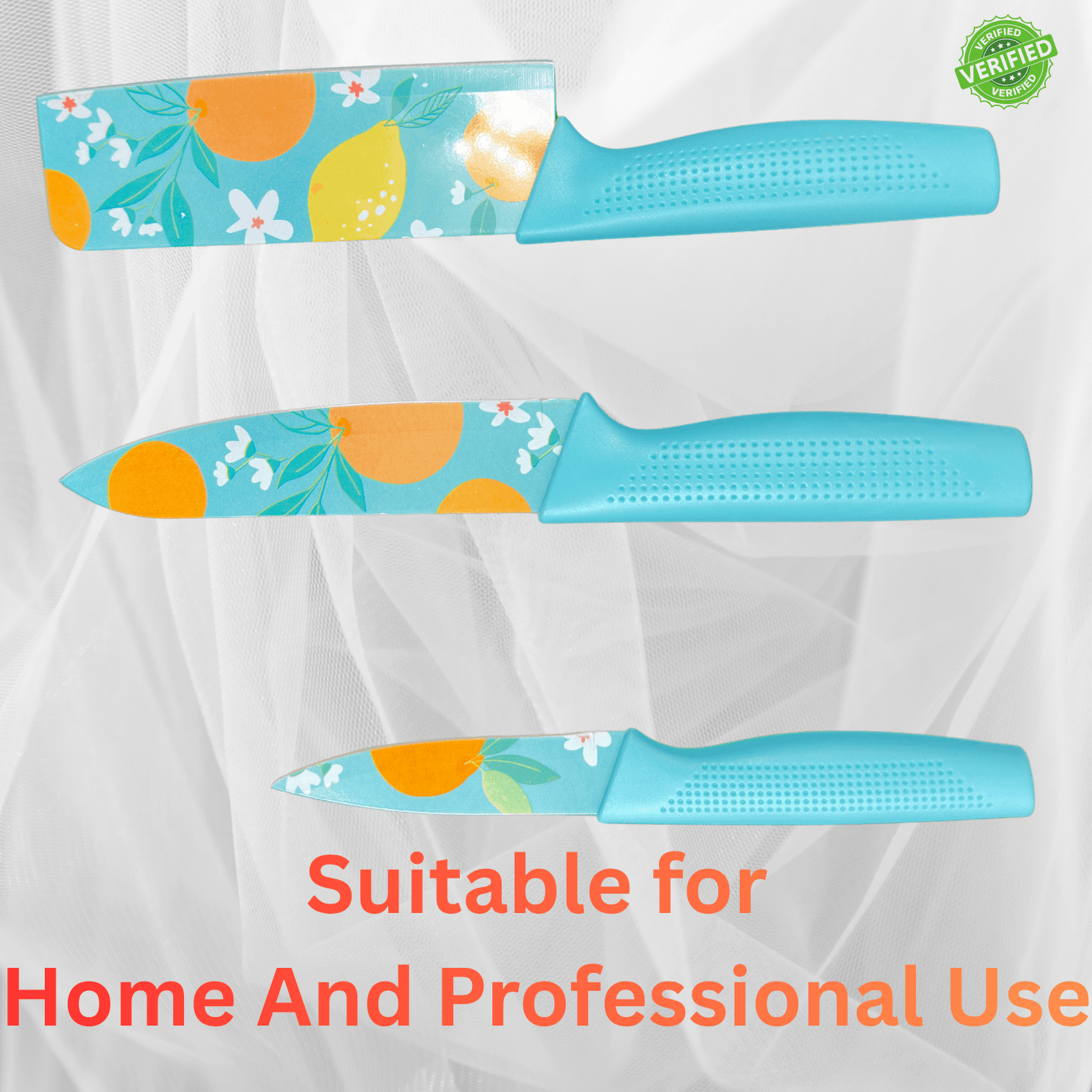 WoIoT Professional 3-Piece Kitchen Knife Set (Blue) image 5
