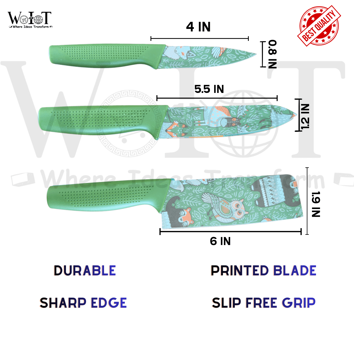 WoIoT Professional 3-Piece Kitchen Knife Set (Green) image 3