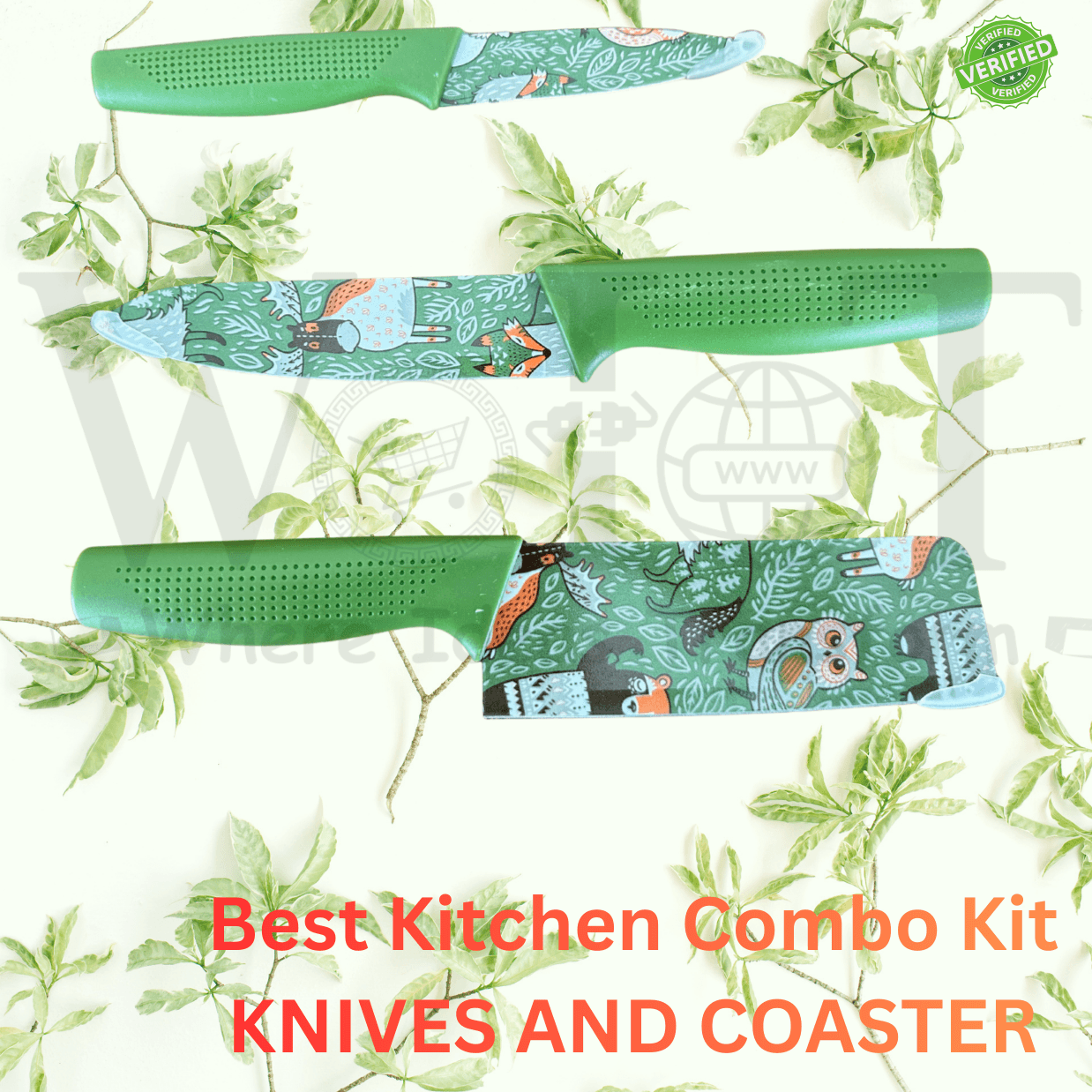 WoIoT Professional 3-Piece Kitchen Knife Set (Green) image 4