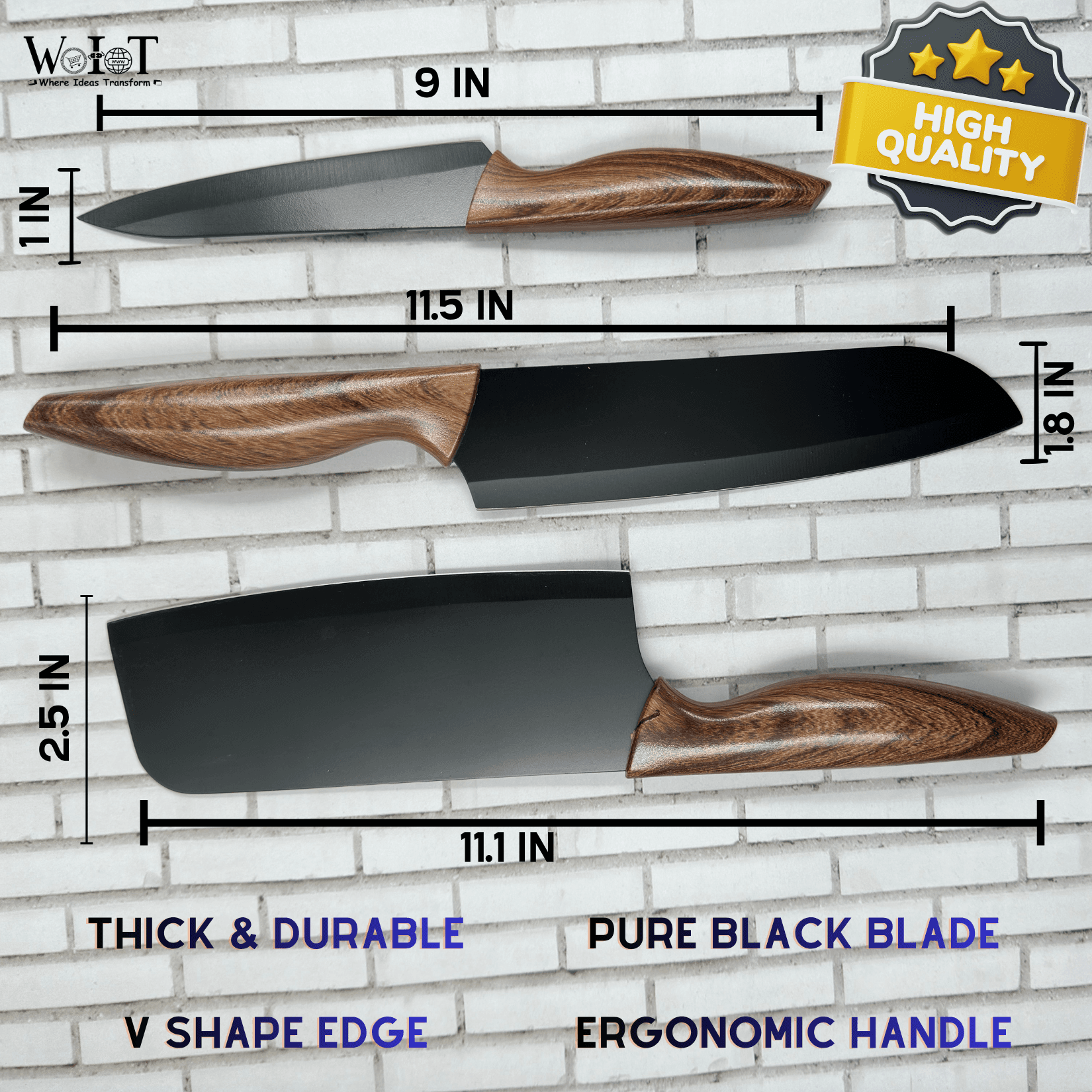 WoIoT Premium 3-Piece Kitchen Knife Set with Wooden Handle image 3