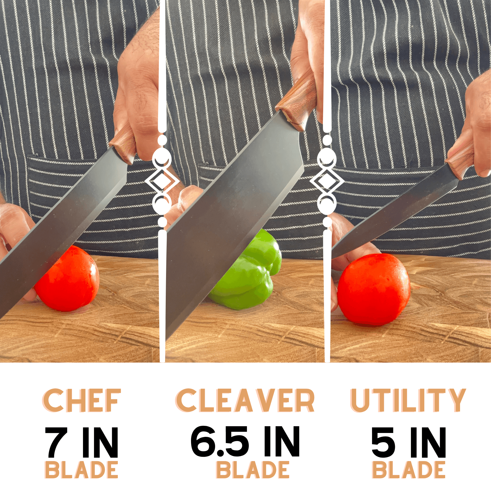WoIoT Premium 3-Piece Kitchen Knife Set with Wooden Handle image 4