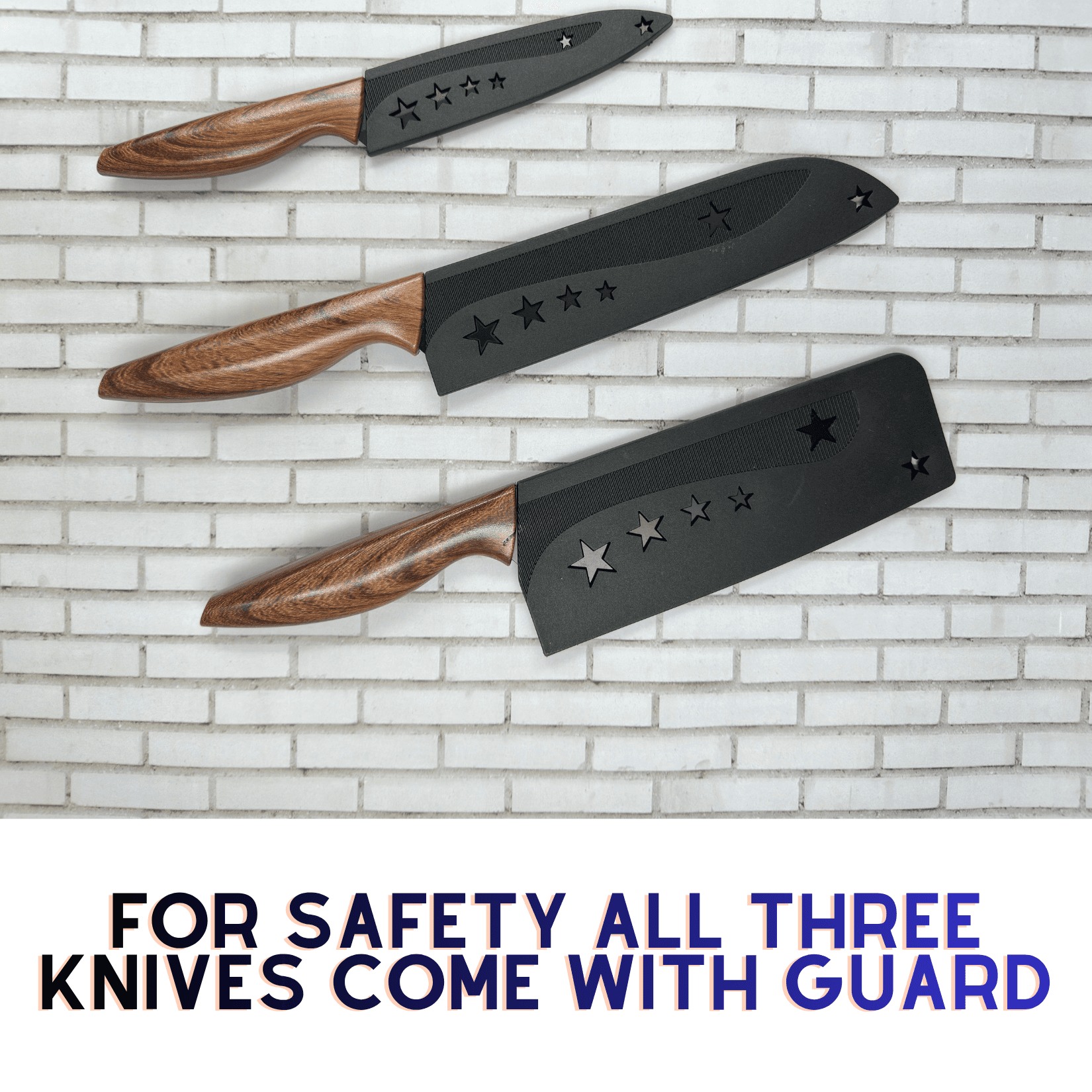 WoIoT Premium 3-Piece Kitchen Knife Set with Wooden Handle image 5