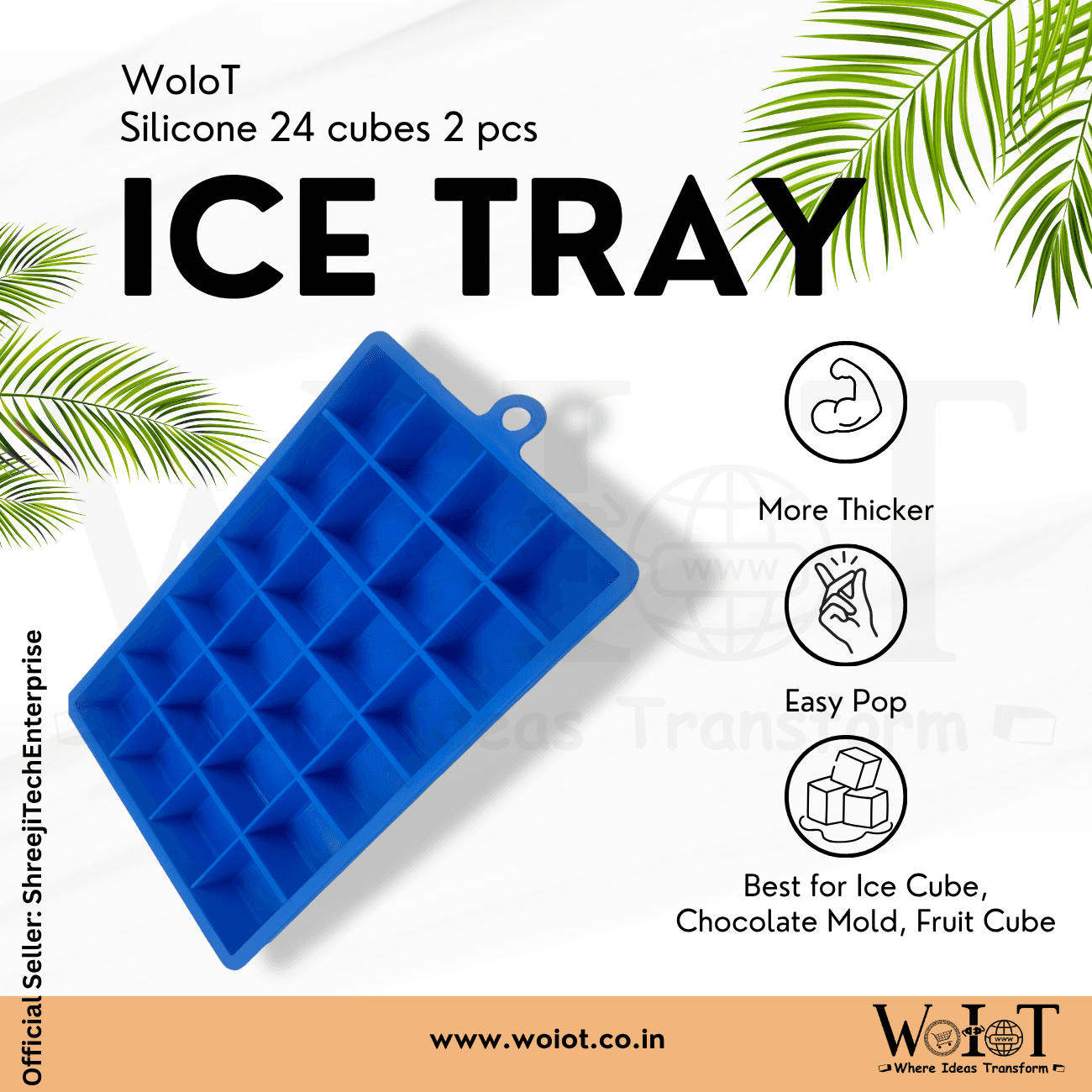WoIoT Silicone Ice Cube Tray Set (2 Pcs) | 24 Grid Flexible Ice Moulds image 2