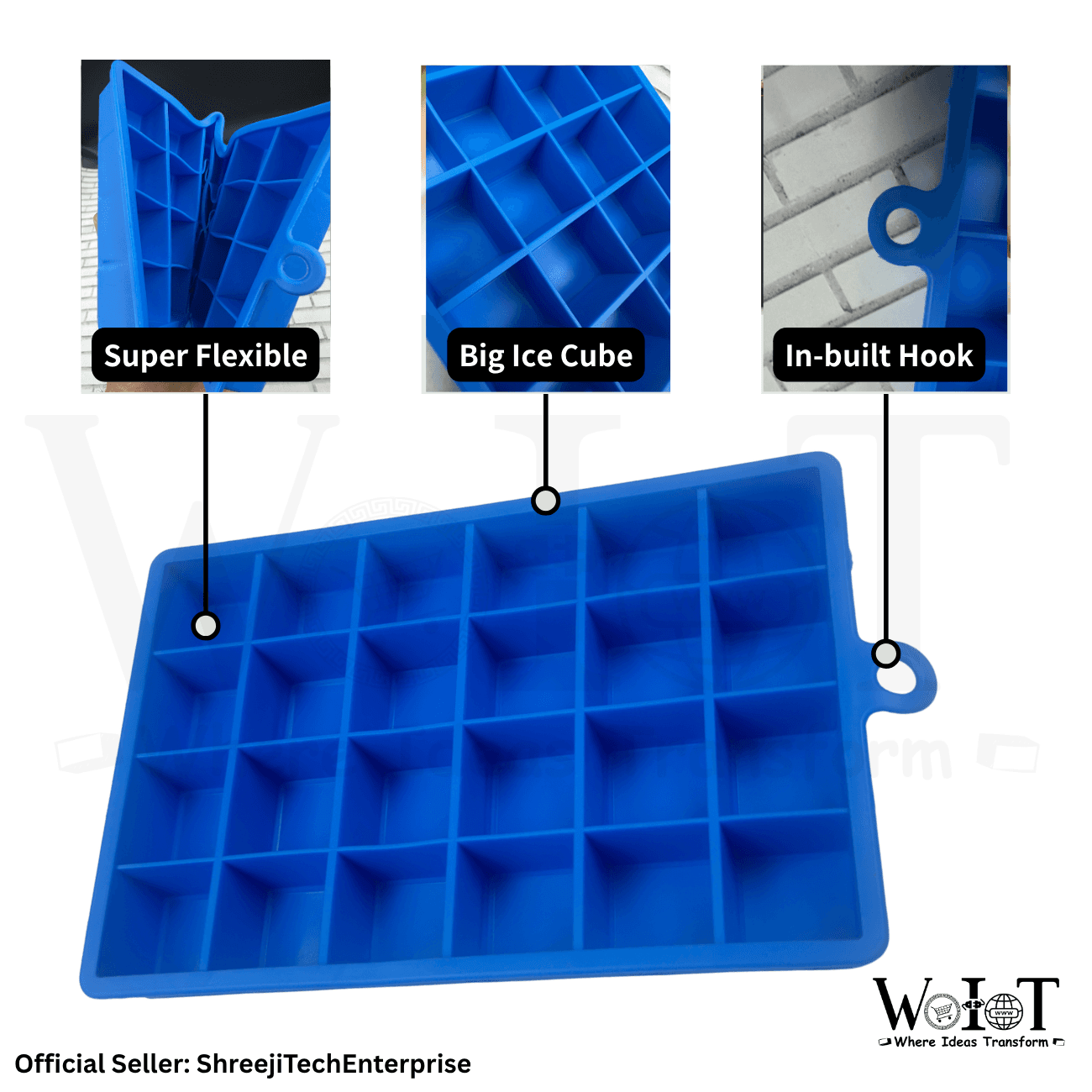 WoIoT Silicone Ice Cube Tray Set (2 Pcs) | 24 Grid Flexible Ice Moulds image 3