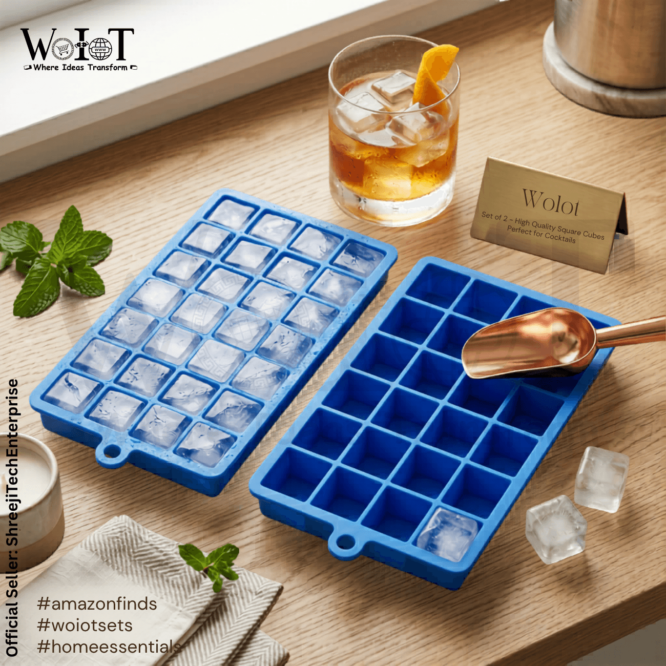 WoIoT Silicone Ice Cube Tray Set (2 Pcs) | 24 Grid Flexible Ice Moulds image 4