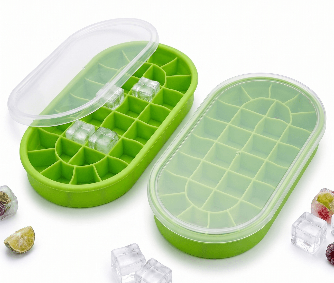 WoIoT Pop-Up Silicone Ice Cube Tray Set (2 Pcs) with Lids image 1