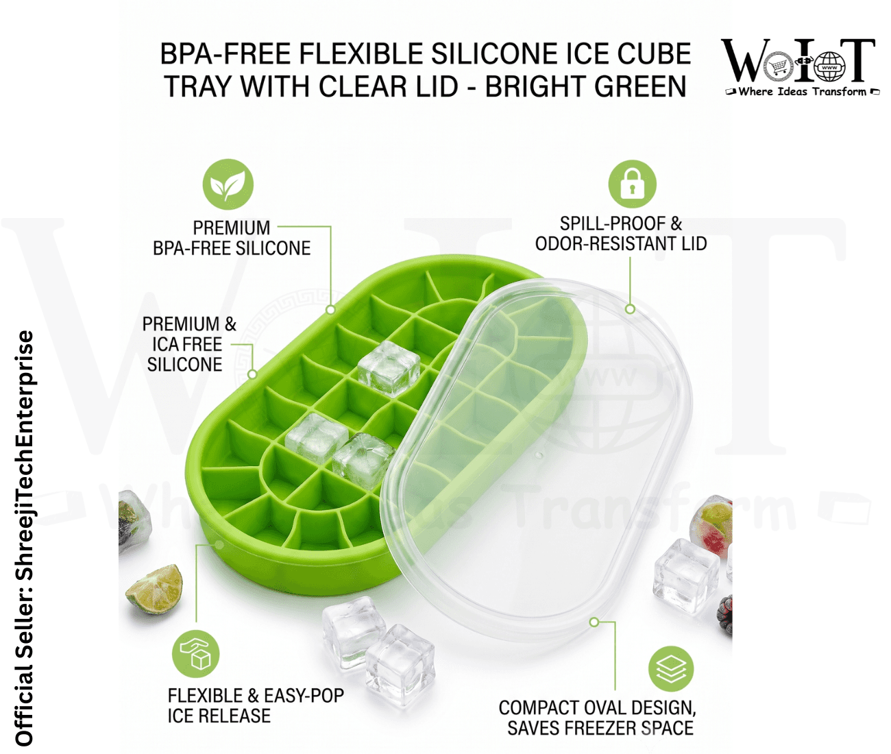 WoIoT Pop-Up Silicone Ice Cube Tray Set (2 Pcs) with Lids image 3