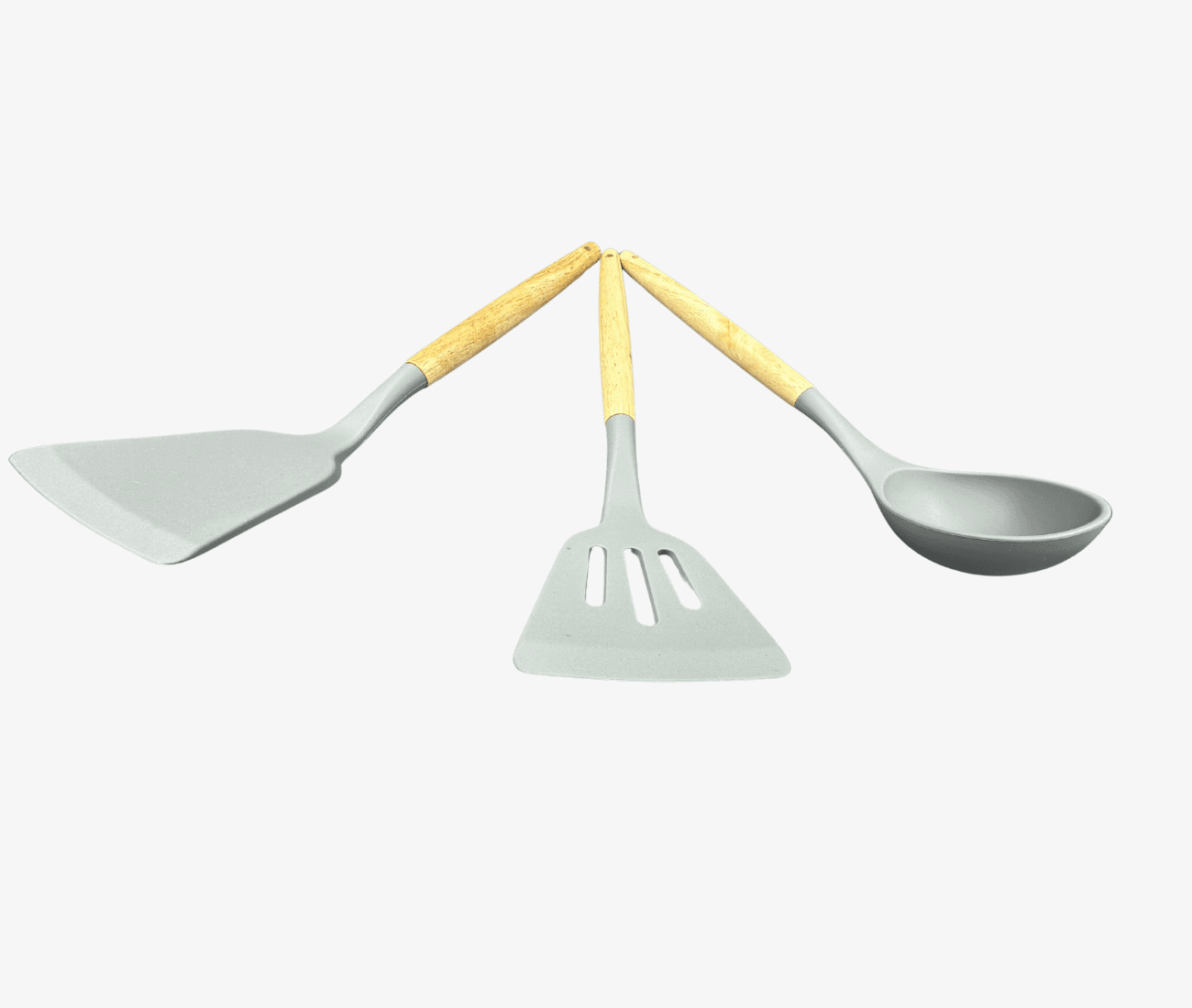 WoIoT Silicone Spatula Set with Wooden Handle (Grey, 3 Pcs)