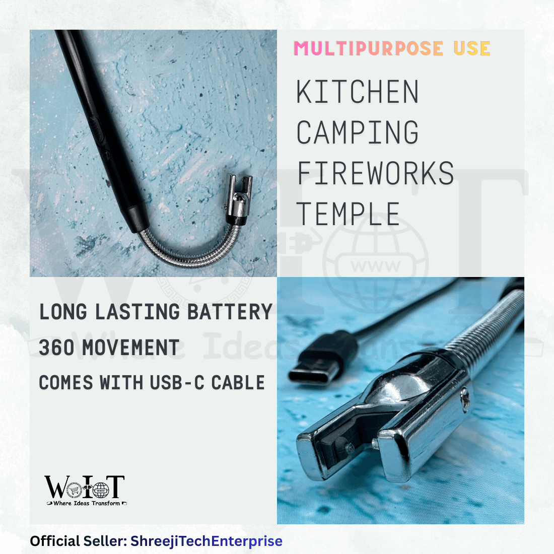 WoIoT USB Plasma Rechargeable Electric Gas Lighter (Assorted) image 2